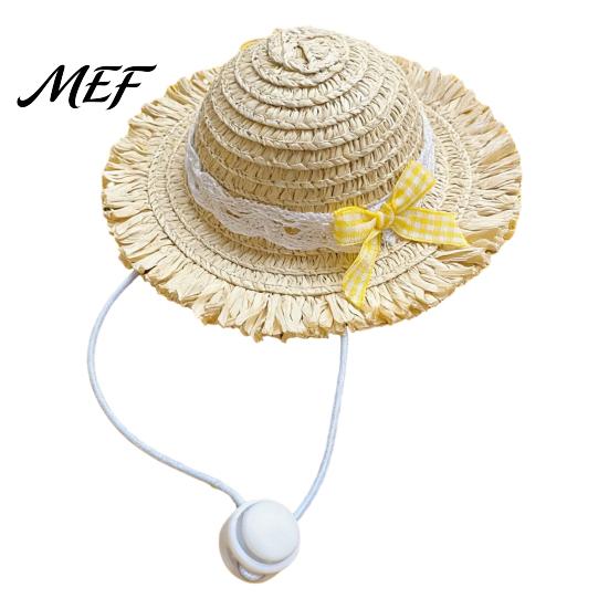 Cute Pet Straw Hat Cat Hat, Sun with Lace And Bow, Summer Breathable Protection for Cats Small Dogs Outdoor Walks