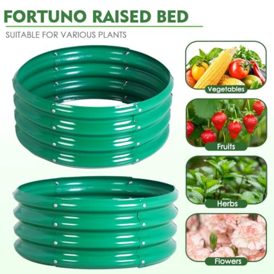 2Pcs 3X3X1.5 Ft Round Galvanized Raised Garden Bed Kit Green Outdoor Planter Garden Bed Metal Raised Box for Fruits Vegetables