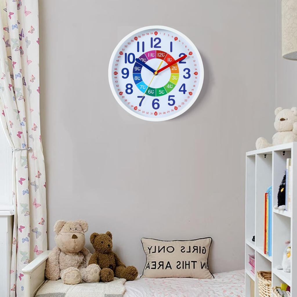 Nbdeal Educational Wall Continuous Second Diameter White Face with White Frame Clock, Clock, Radio-Controlled Clock, Hand, Quiet, 25cm, DB-887