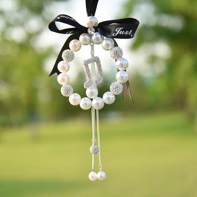 Diamond Pearl Car Pendant Cute Cartoon Heart Star Tassels Rearview Mirror Ornaments Rhinestone Woman Car Decro Accessories