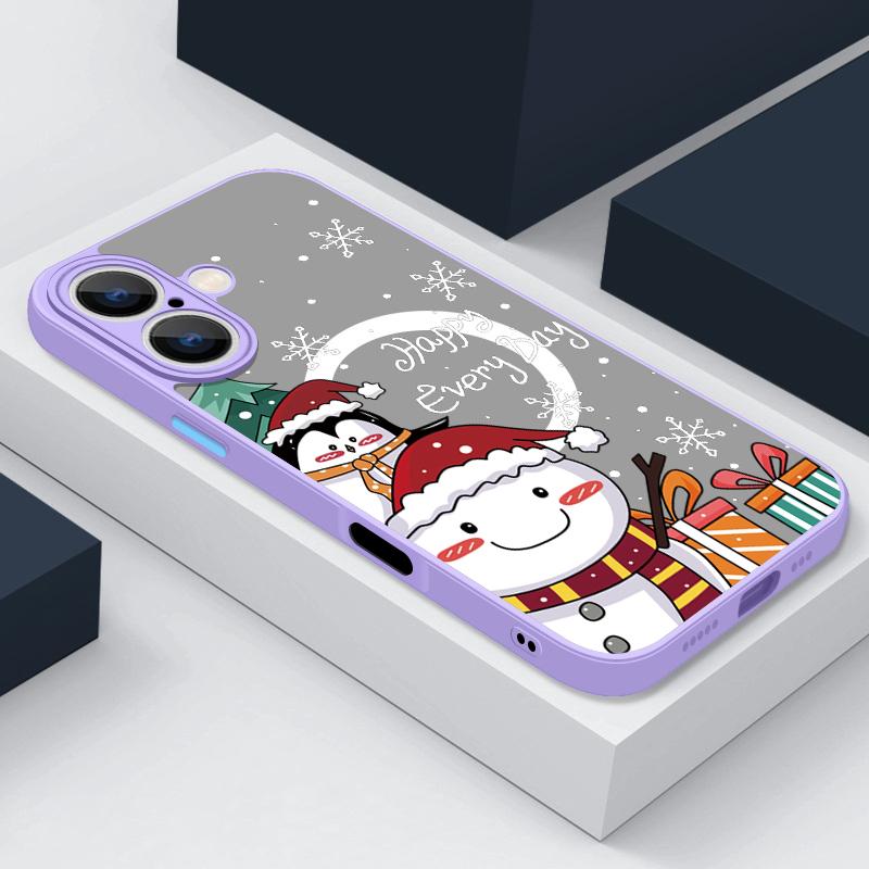 Handyhülle mit Weihnachtsbaum- und Schneemann-Print für iPhone 16 15 Pro Max 14 13 Pro 12 11 8 7 für MagSafe, magnetisch, stoßfest, weiche Kante, klare, matte Hülle