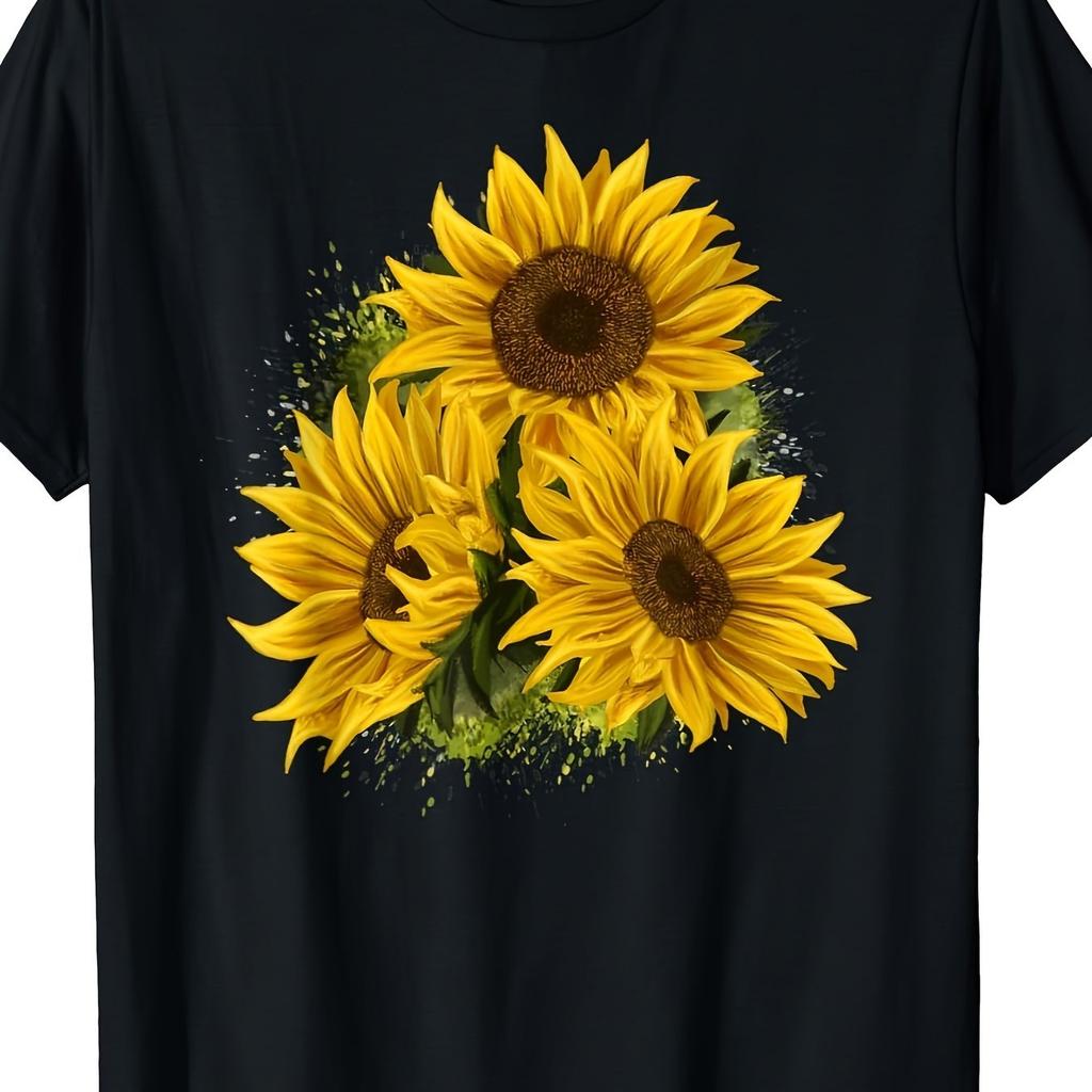 Sunflower Floral Watercolor Graphic Tee Mens Short Sleeve Round Neck Casual TShirt