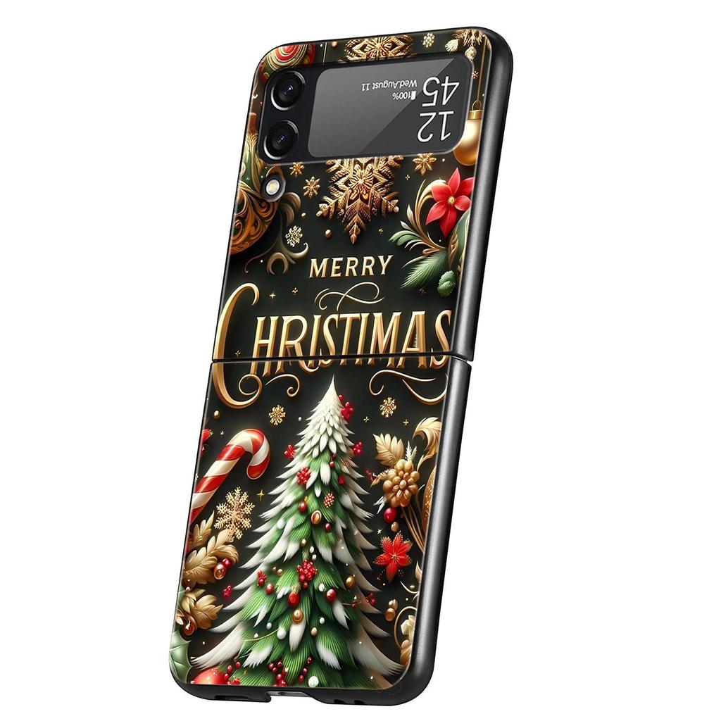 Merry Christmas Hard PC Phone Case For Samsung Galaxy Z Flip 7 6 5 4 Black Cover For Galaxy Z Flip 3 Foldable Fundas Shell Capas