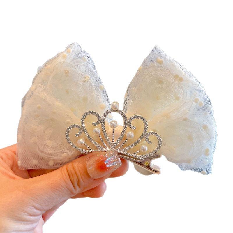 3D Rose Birthday Crown Hair Clip for Girls - Korean Style Polka Dot Bow Headwear