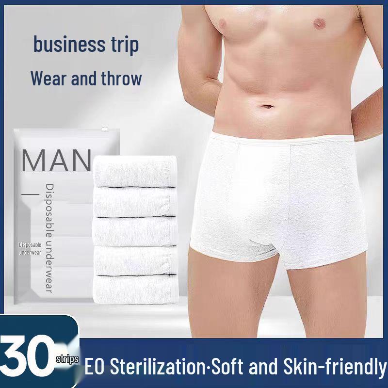 Sterilized Men's Disposable Travel Boxer Briefs - Wash-Free, Mid-Rise, Portable for Business Trips & Outdoor Activities