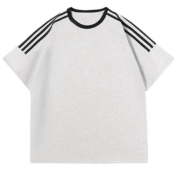 American retro three-bar gray short-sleeved t-shirt women's summer loose and lazy Guochao high street pure cotton half-sleeved top