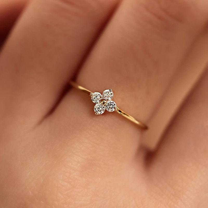 925 Silver Zircon Crystal Clover Flower Finger Rings for Women Fashion Wedding Engagement Party Charm Jewelry
