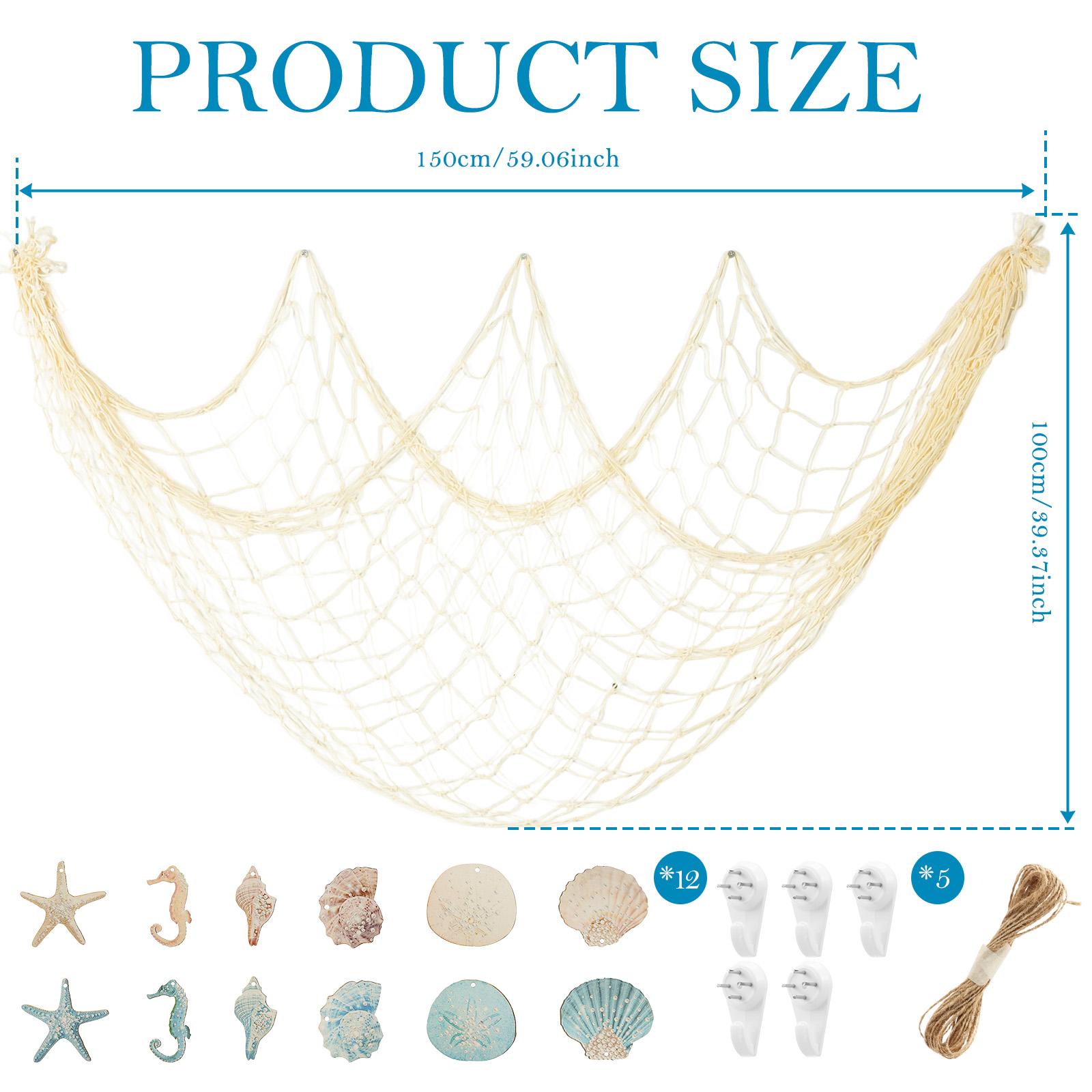 Natural Fishing Net Decoration with Seashell Beach Theme Decoration Party Family Bedroom Wall Mounted Fishing Net Decoration