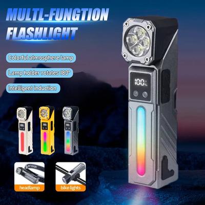 Corner Flashlight USB Rechargeable Multi-functional Colorful Ambient Light Magnetic Flashlight, Work Light, Headlight, Bicycle