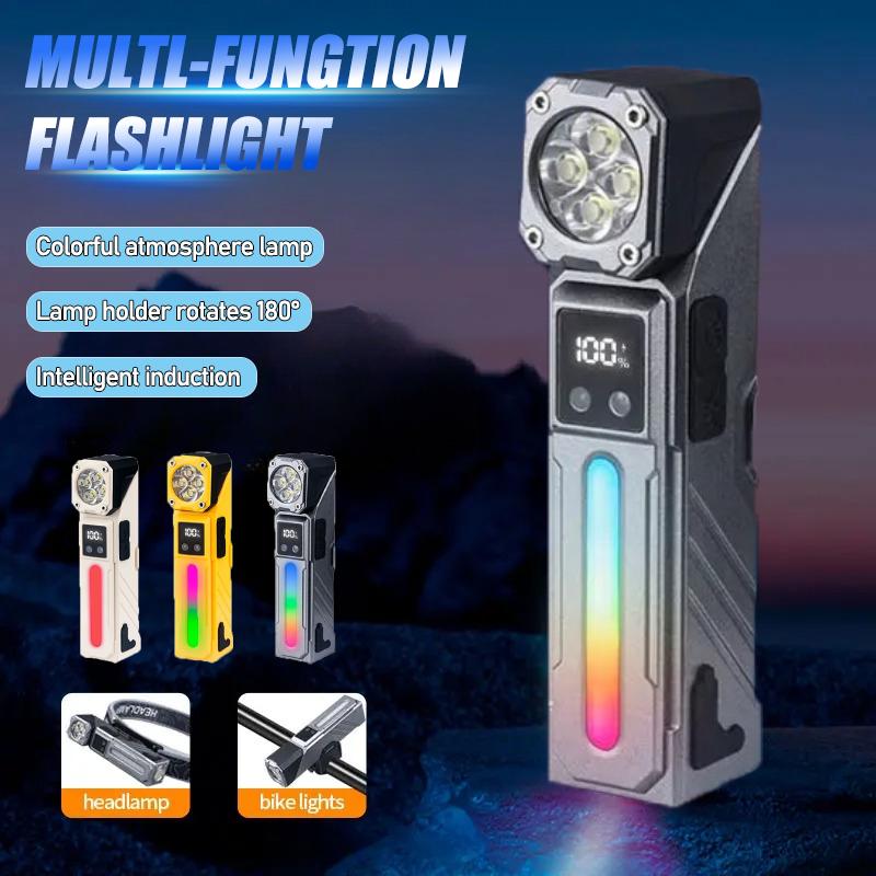 פנס פינתי נטען USB רב-תכליתי אור אווירה צבעוני פנס מגנטי, אור עבודה, פנס ראש, אופניים