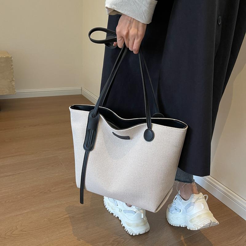 Torba płócienna o dużej pojemności damska nowa moda prosta torba na ramię tekstura przenośna torba typu tote