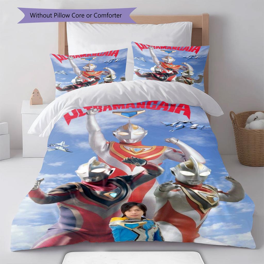 Three-piece cartoon Ultraman Tiga printed bedding set,(1*Duvet Cover + 2*Pillowcase, Without Core) suitable for bedroom use.