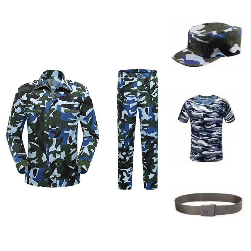 Military training uniform set - camouflage uniform for men and women, summer light grass green, navy blue style clothing