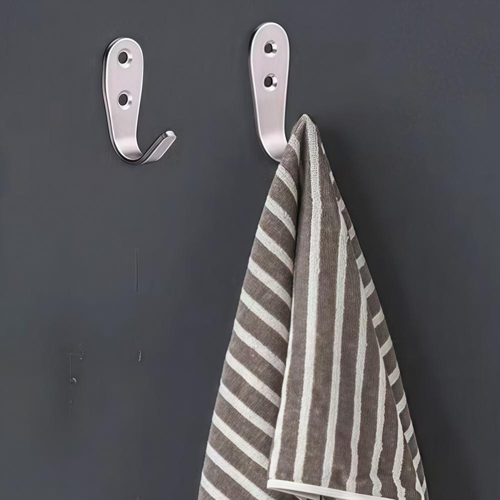 8pcs Stainless Steel Wall Mounted J-shaped Clothes Hooks For Entrance Kitchen Bedroom Bathroom Office 2mm