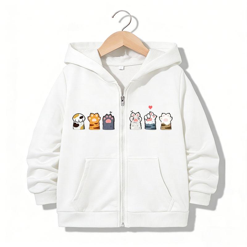 Zipper Hoodie Funny Casual Cat Paw Letter Hoodies Jackets Boys Girls Y2k Kawaii Zip Up Sweatshirt Spring Autumn Hoodies