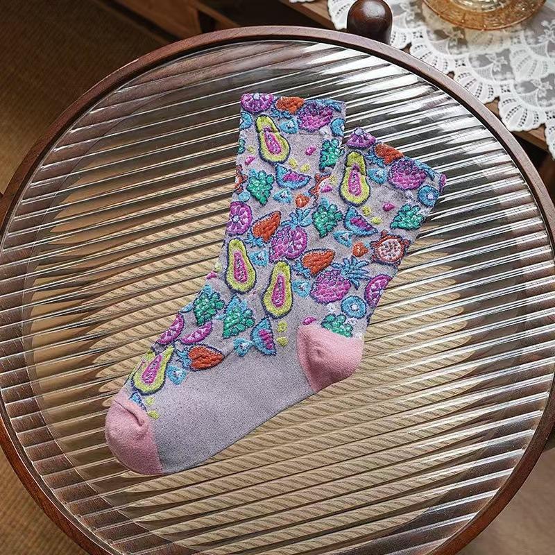 Women's Mid-calf Socks, Autumn Thin, Trendy and Versatile Long Calf Socks, Ethnic Style Retro Socks