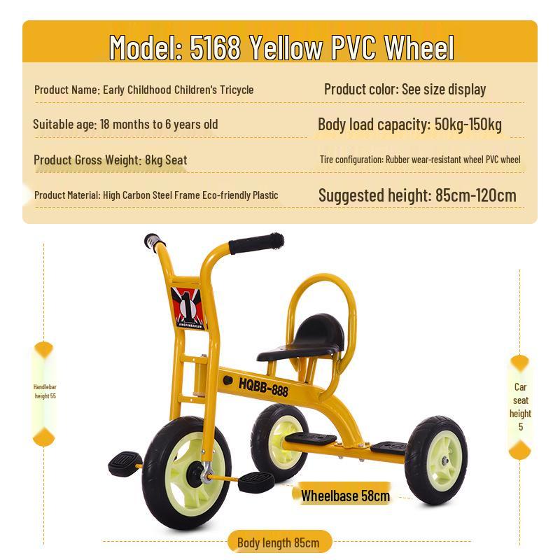Kindergarten-Dreirad für Kinder 2-8 Jahre - Outdoor-Pedal-Fahrrad für Kleinkinder mit Eltern-Kind-Funktion