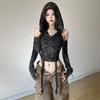 Y2K Spicy Off-Shoulder Slimming Hoodie: Women's Versatile Long-Sleeve Black Top for Autumn/Winter