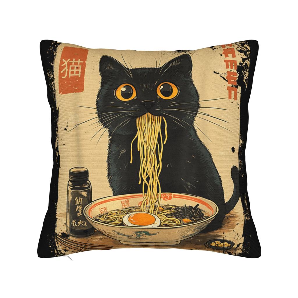 Cat Ramen Anime Kawaii Cat Pillow Case  Square Pillow Cover For Chair Sofa Home Decor Kawaii Pillowcases