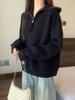 Women's Plus Size Grey Knit Zipper Lapel Cardigan