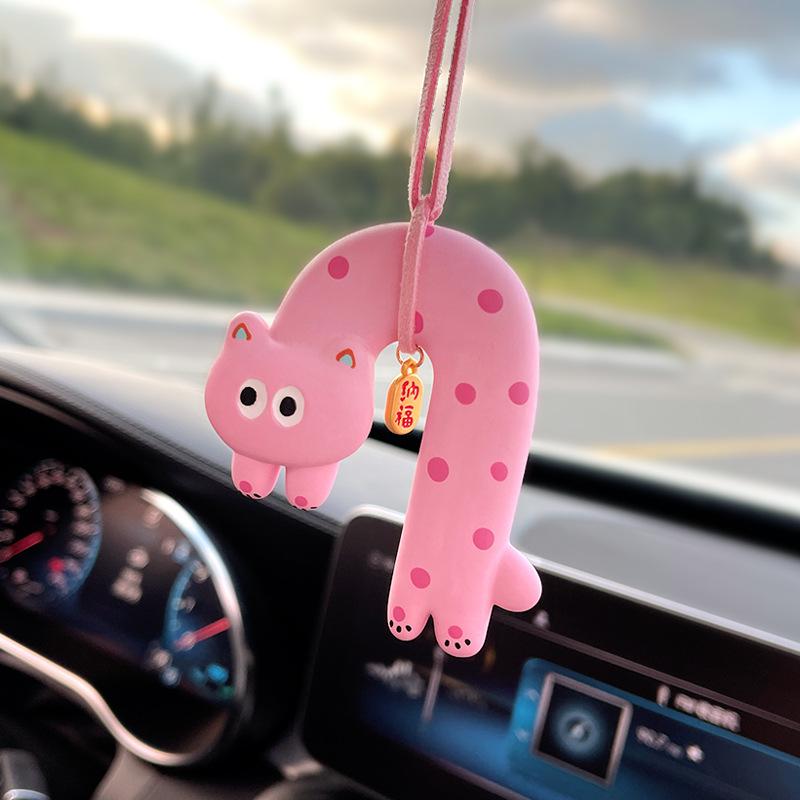 Cute Cartoon Cat Design Car Air Freshener Rearview Mirror Pendant Creative Decoration for Girls' Interior Cono Aroma