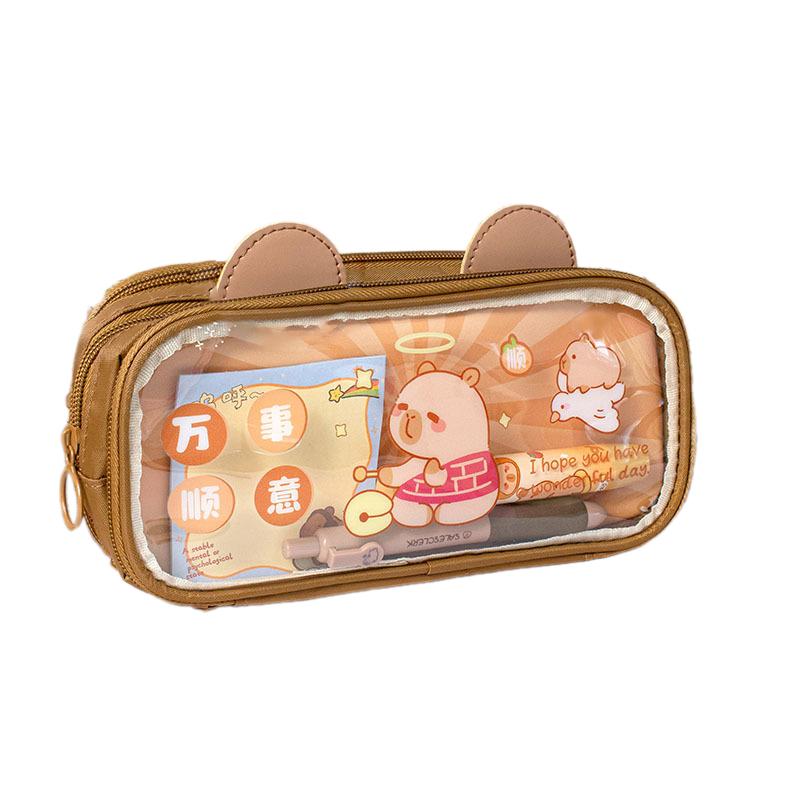 

Милый пенал с капибарой, эстетичный кавайный холщовый мешочек, прозрачный органайзер для школьных принадлежностей, пенал большой вместимости, подарки