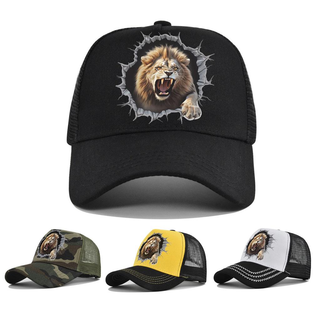 Unisex Lion Animal Print Washed Retro Soft Top Baseball Cap, Adjustable Brim Trucker Hat for Outdoor Activities and Fishing
