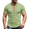 Herren Sommer Retro V-Ausschnitt Hemd Kurzarm Lässig Farbe Oberteil