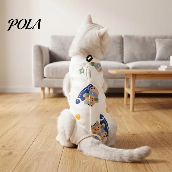 Cat Clothes Recovery Suit, Soft Cotton Clothing, Cute Cartoon Print Four-Leg Clothes, Lightweight Wear After Surgery Apparel for Female Male