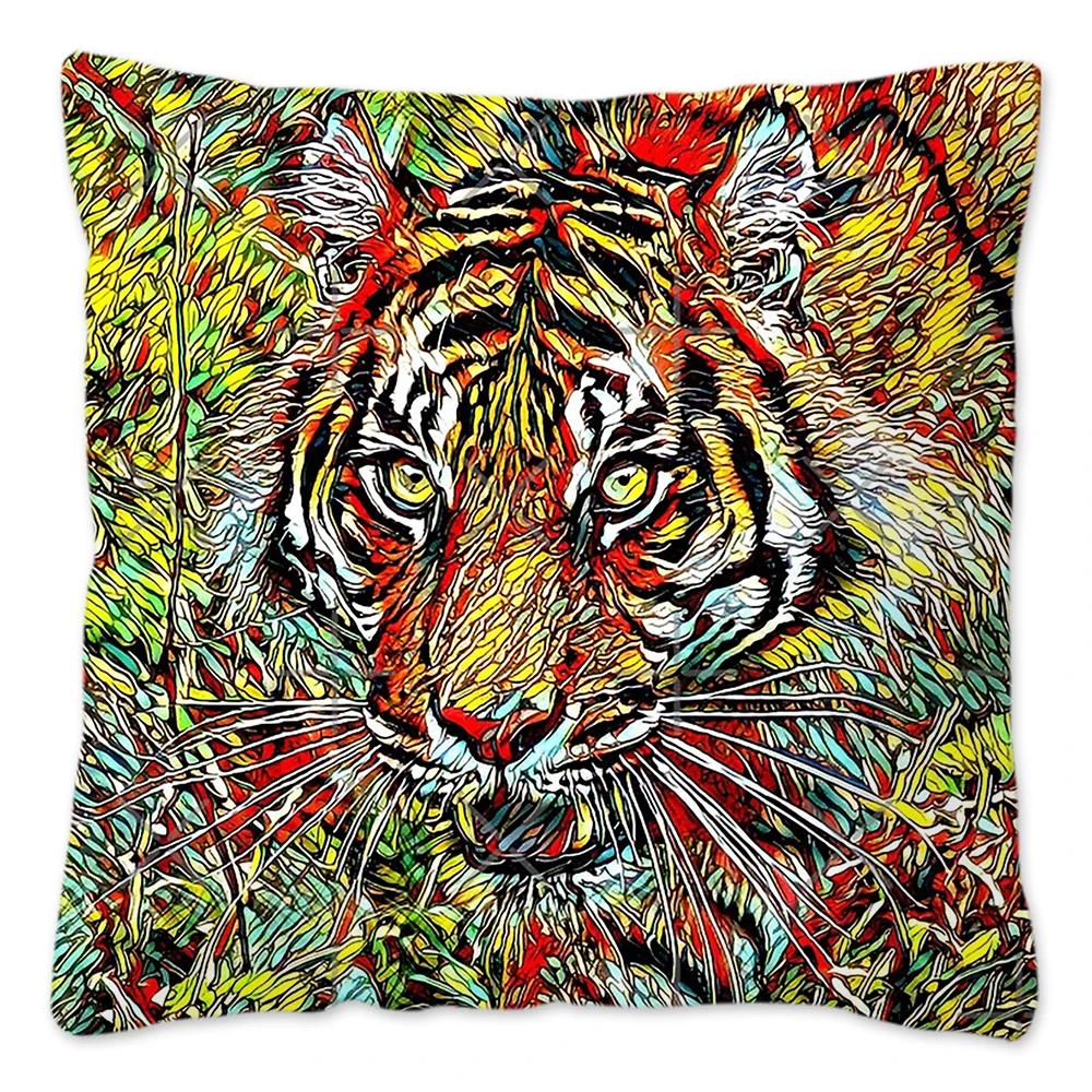 2024 Kissenbezug mit Tigerkopf-Druck 45x45cm Kissen Dekorativ Tiere Tiger Kissenbezug Heimdekor Kissenbezug für Sofa