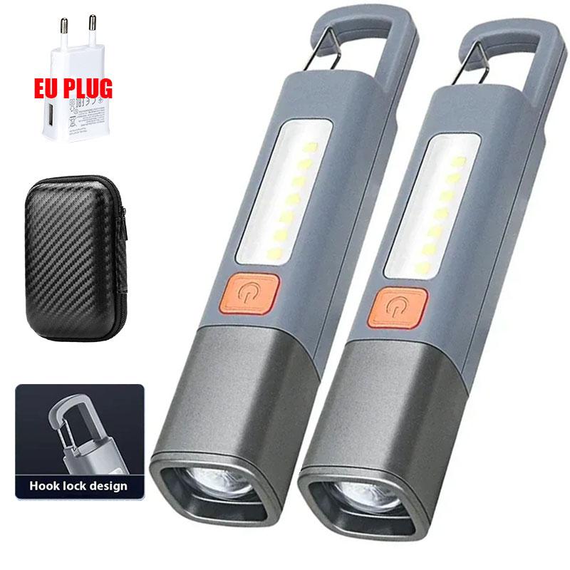 Strong Lighting ABS Flashlamp USB Charging Portable Outdoor EDC Torch Camping Hanging Flashlights Telescopic Focus COB Side Lamp