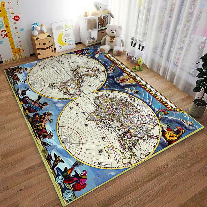 Antique World Map Carpet suitable as a non-slip mat for the living room or bedroom sofa