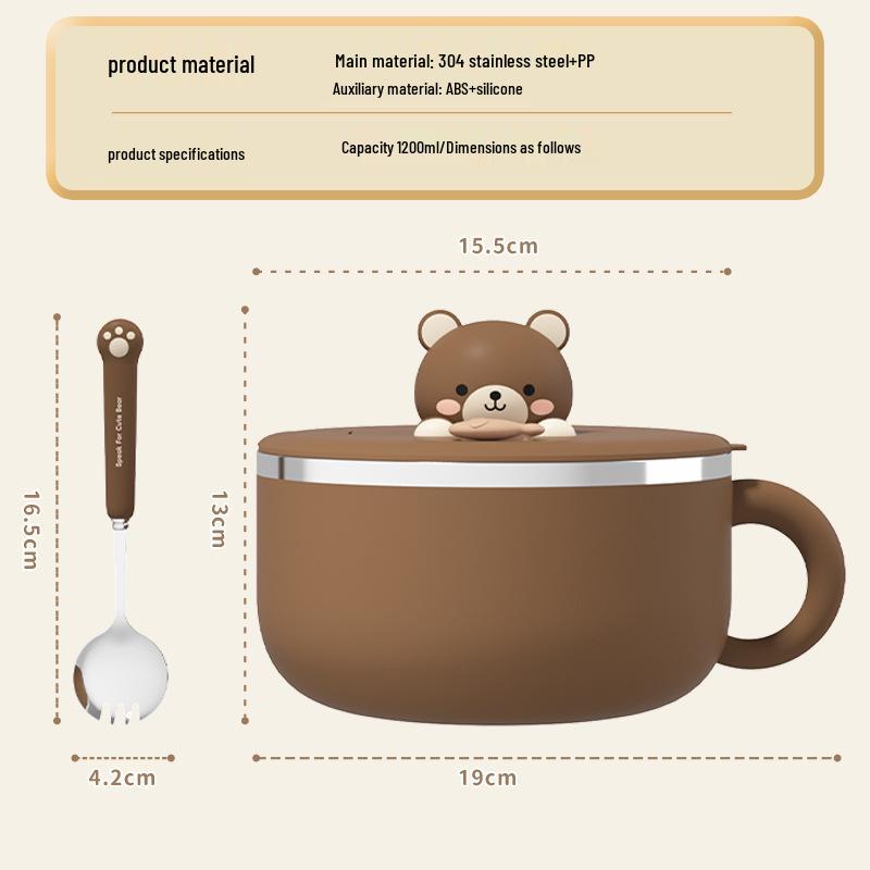 Creative Stainless Steel Rice Bowl & Chopsticks Set: Cartoon Style, Ideal for Dormitory & Outdoor Use