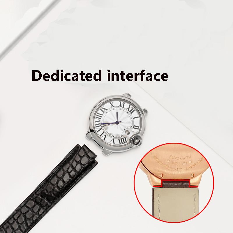 Krokodilleder Uhrenarmband für Cartier Ballon Bleu WSBB0025 W69012Z4 18-11mm 20-12mm 22-14mm Konvexes Uhrenarmband Herren Damen