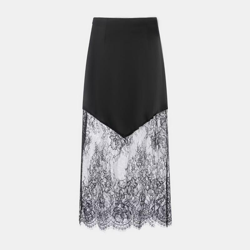 ZR Elegant Women's Lace Patchwork Long Skirt - Slim, Versatile, European & American Commuting Style