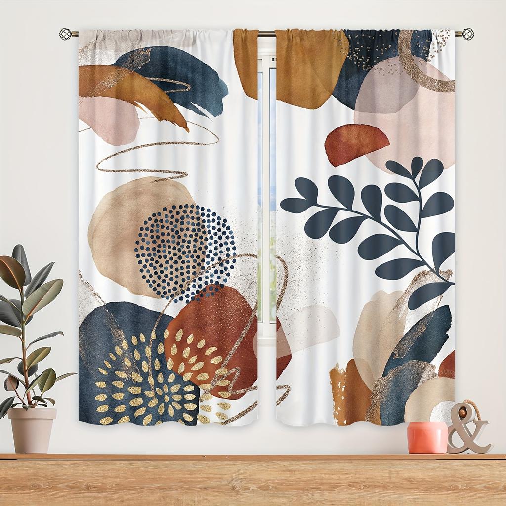 2 szt. Abstrakcyjny Geometryczny Nadruk Artystyczny Zasłony z Kieszeniami na Karnisz Drukowane Cyfrowo Zasłony do Salonu Sypialni Gabinetu Jadalni