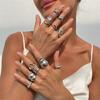 Pack of 12 Pearls Enhanced Artisanal Hollow Rings Set Modern Alloy Fashion Oxidization Resistant Alloy Rings Accessories
