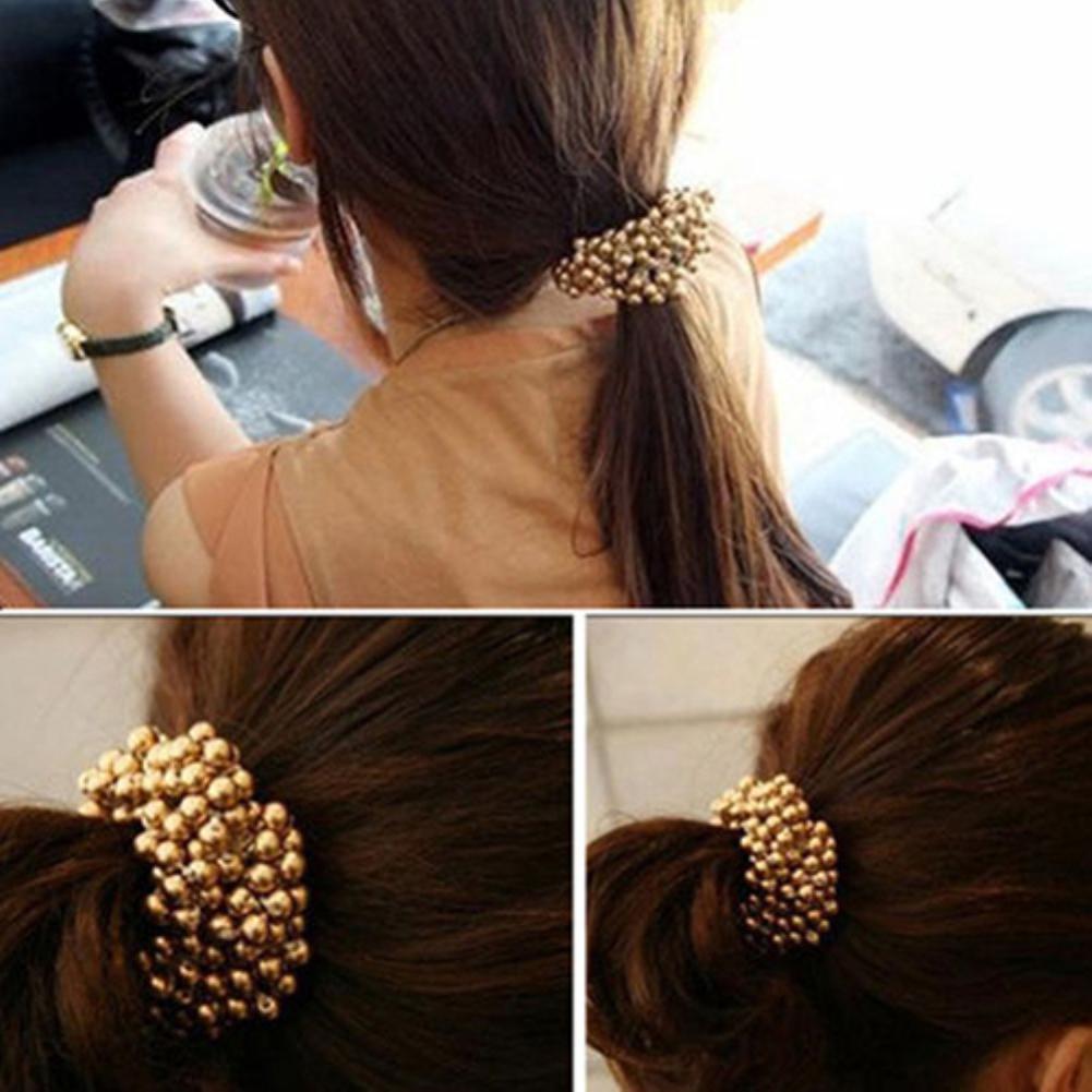 Dammode rep Scrunchie hästsvanshållare Faux Pearl Beads Elastiskt hårband