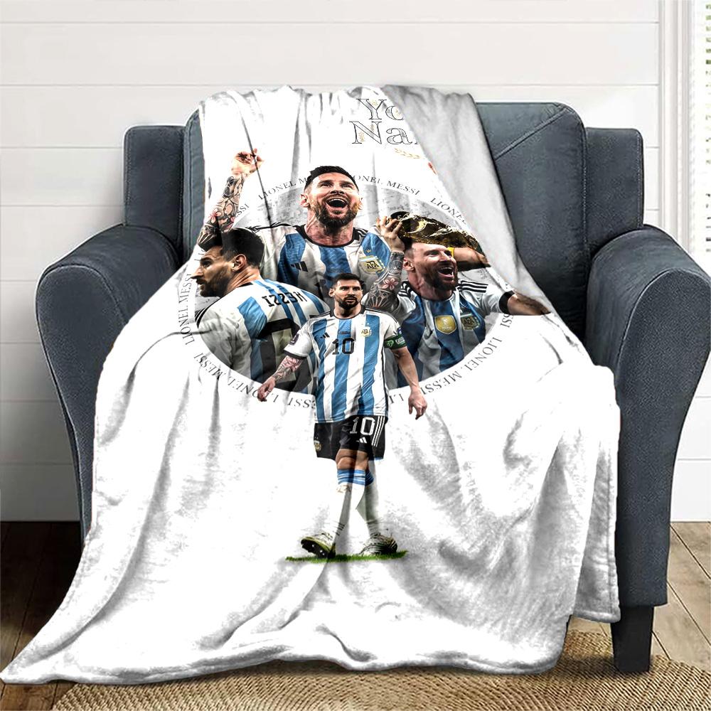 Football Messi Customize Text Blanket Cozy Customizable Blanket Soft Warm Cozy Throw For Bed Seaside Living Room Office Chair Four Seasons Multipurpos