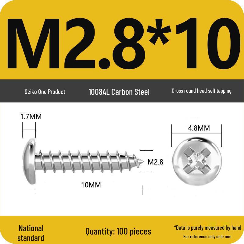 Galvanized Self-Tapping Screws, Round Head, White Zinc, PA Cross Pan, Pointed Tail M1.2-M4