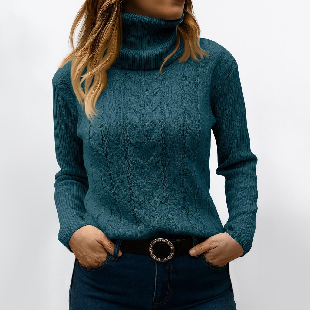 Women's Fashionable Color High Neck Long Sleeved Sweater Pullover Sweater Top