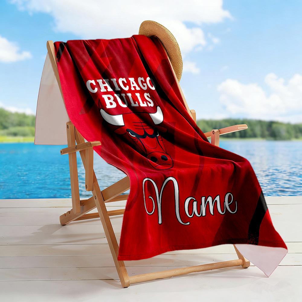 Chicago Bulls Fan Gear Customize Text Beach Towel Super Soft & Absorbent Suitable for Swimming Gym Camping Yoga Vacation