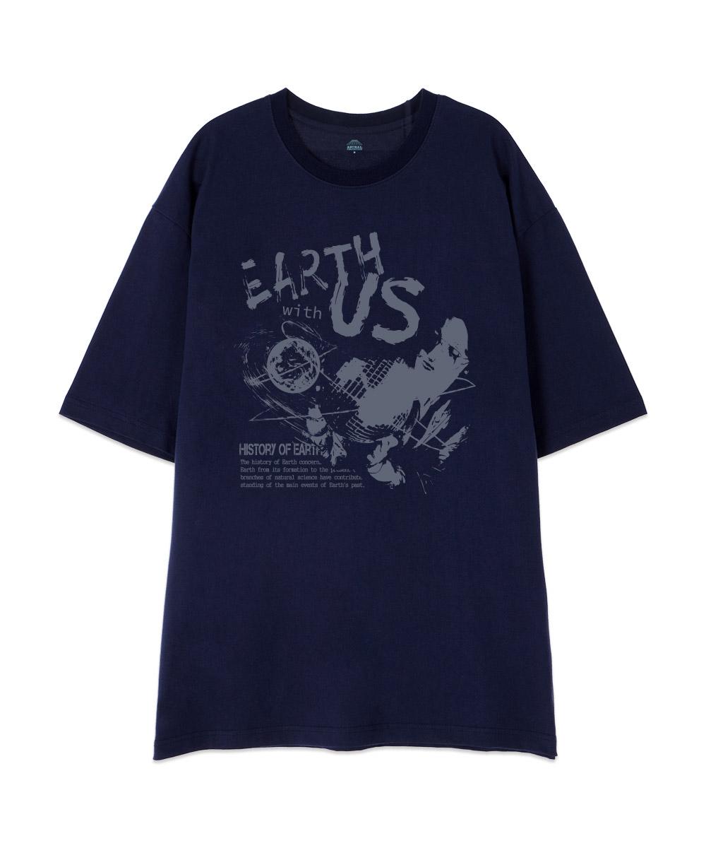Astral Projection [Oversized] Earth With Earth 13-Count Cotton Round Neck Short Sleeve T-Shirt_Navy L