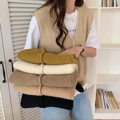Women's Autumn and Winter V-neck Single-breasted Knitted Waistcoat Jumper