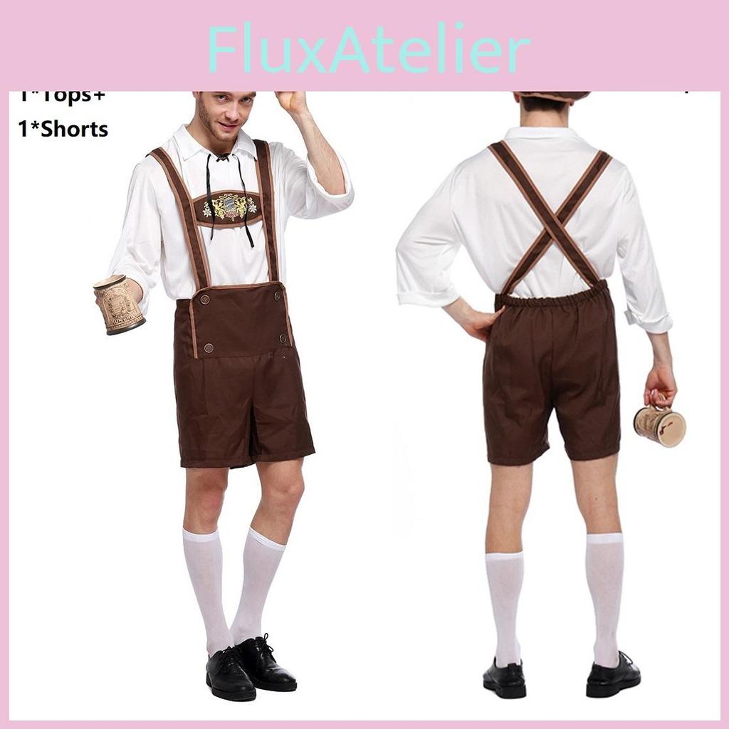 Stylish Men Oktoberfest Clothing Cosplay Costume Featuring Solid Shirt And Suspenders