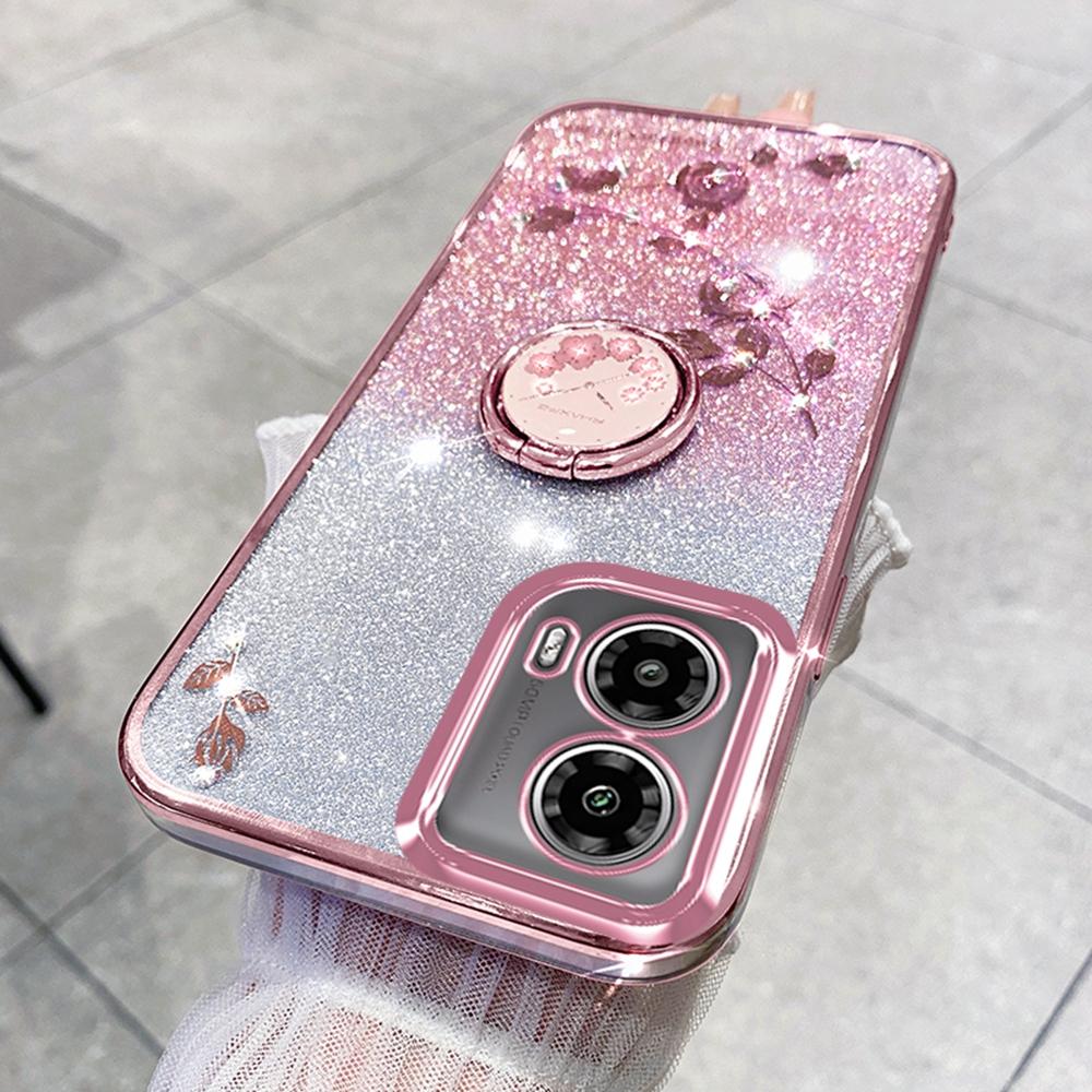 KADEM For Motorola Moto G85 5G/S50 Neo 5G Case Ring Kickstand TPU Flowers Phone Cover Gradient Glitter