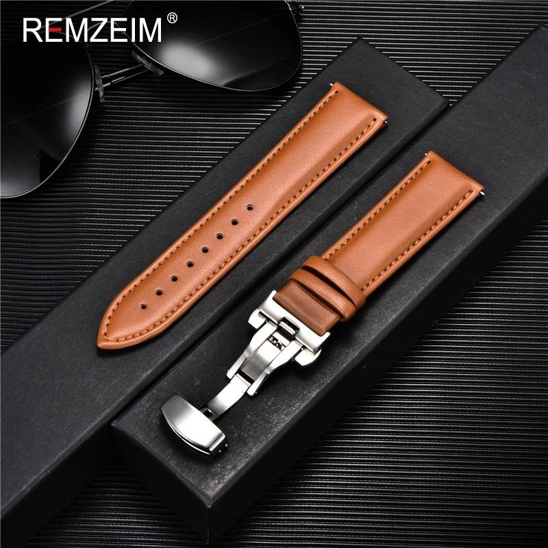 Butterfly Buckle Leather Watch Strap 18mm 20mm 22mm 24mm Suitable for Men Women Watch Band Soft Casual Replacement Bracelet