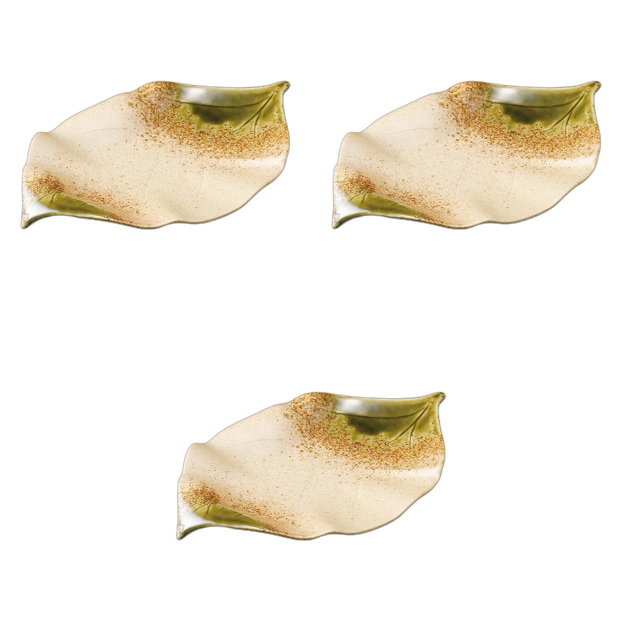 

Set of 3 Iga Oribe Young Pottery Plates x 18 x Pottery Setomonohonpo Leaf-Shaped [26 3cm] Plates, Ceramic,