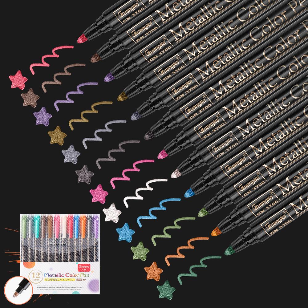 

12/20 Colors Metallic Brush Marker Pen Set 2mm Water Based for Black Brown Card Wood Ceramic Glass Drawing pens School Supplies