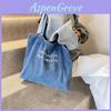 Chic Retro Style Large Capacity Denim Tote Bag For Students And Commuters In Trendy Blue
